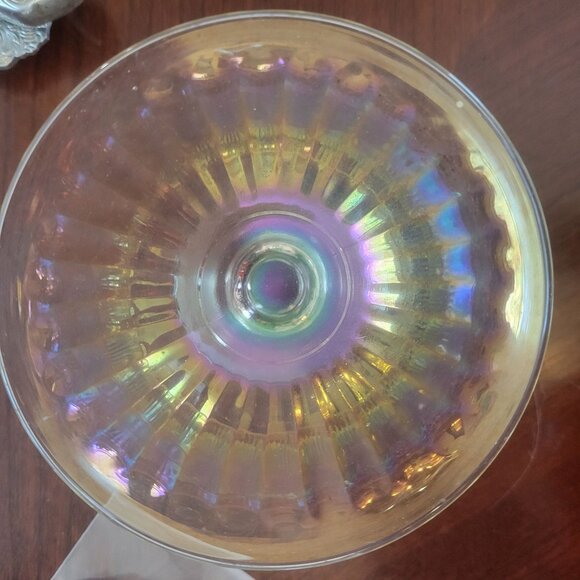 Set Of 4 VintageImperial Glass  Iridescent Glass Dessert Cups With Ribbed Design - Picture 3 of 6